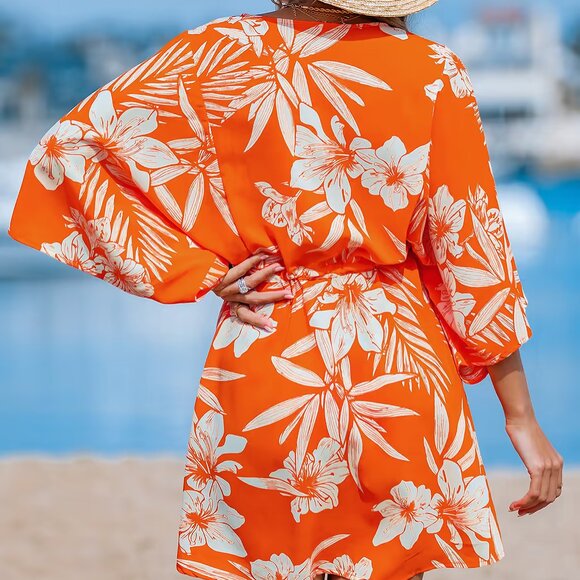 Cupshe Tangerine Grove Floral Mini Dress XL – NWT | Boho V-Neck Summer Style - Picture 4 of 5